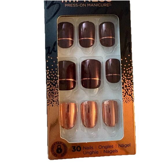 Tom Bachik x Impress Press Holiday Nails Black Chrome Orange Short Length - Picture 2 of 6